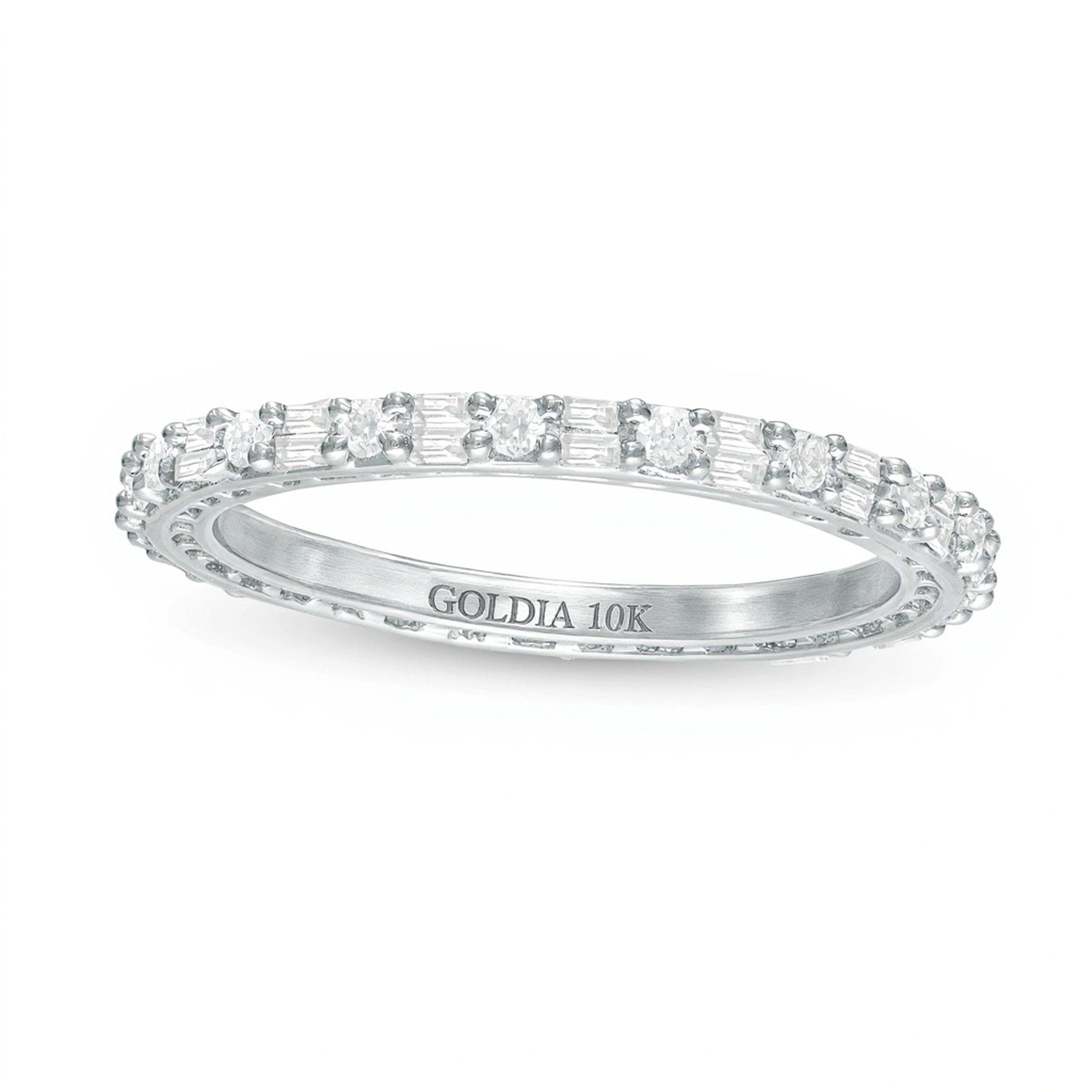 0.5 ct. Gesamtgewicht Memoire-Ring mit Diamanten im Baguette- und Rundschliff in 10K Weißgold