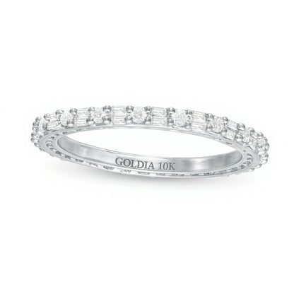 0.5 ct. Gesamtgewicht Memoire-Ring mit Diamanten im Baguette- und Rundschliff in 10K Weißgold