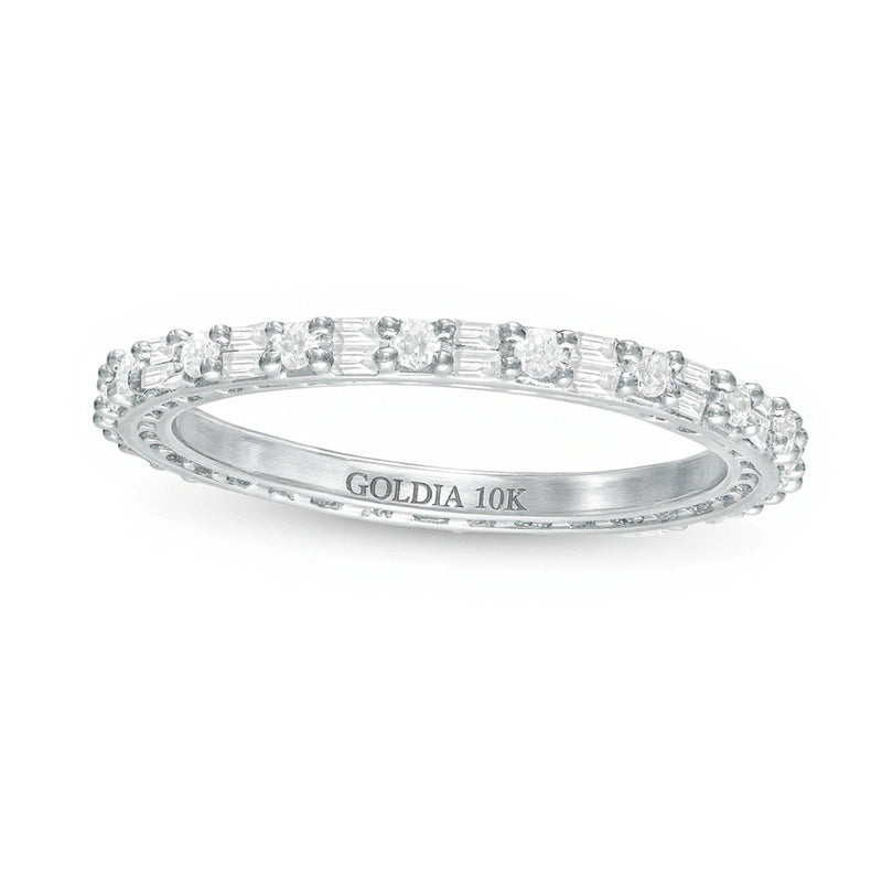 0.5 ct. Gesamtgewicht Memoire-Ring mit Diamanten im Baguette- und Rundschliff in 10K Weißgold