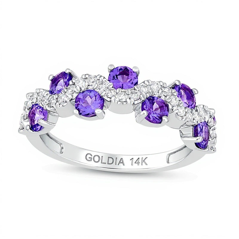 3,0mm Tansanit und 0,17 ct. Gesamtgewicht Diamant Ring mit gestaffeltem Wellendesign in 14K Weißgold