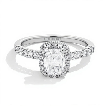 1.5 ct. Gesamtgewicht Halo-Ring mit Labordiamanten im Kissenschliff und rund in 14K Weißgold (F/VS2)