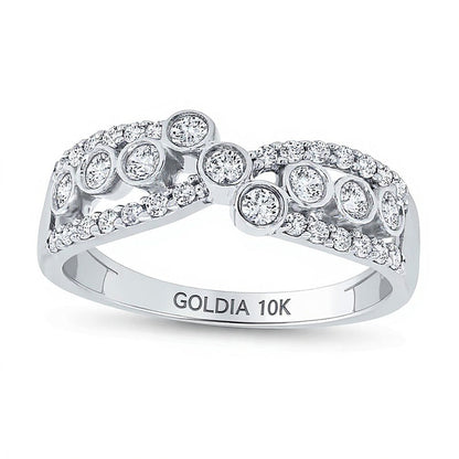 0.5 ct. Gesamtgewicht Diamant Bypass-Ring in 10K Weißgold mit Zargenfassung