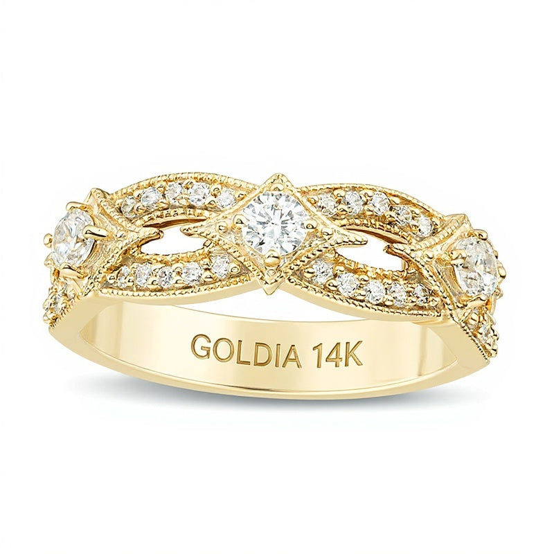 0.5 CT. Gesamtgewicht Diamant Dreistein Memoire-Ring im Vintage-Stil in 14K Gelbgold