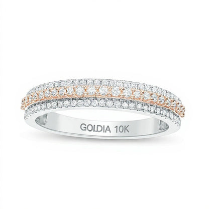 0,25 ct. Gesamtgewicht Diamant Ehering dreireihig in 10K Weißgold und Roségold-Rhodinierung