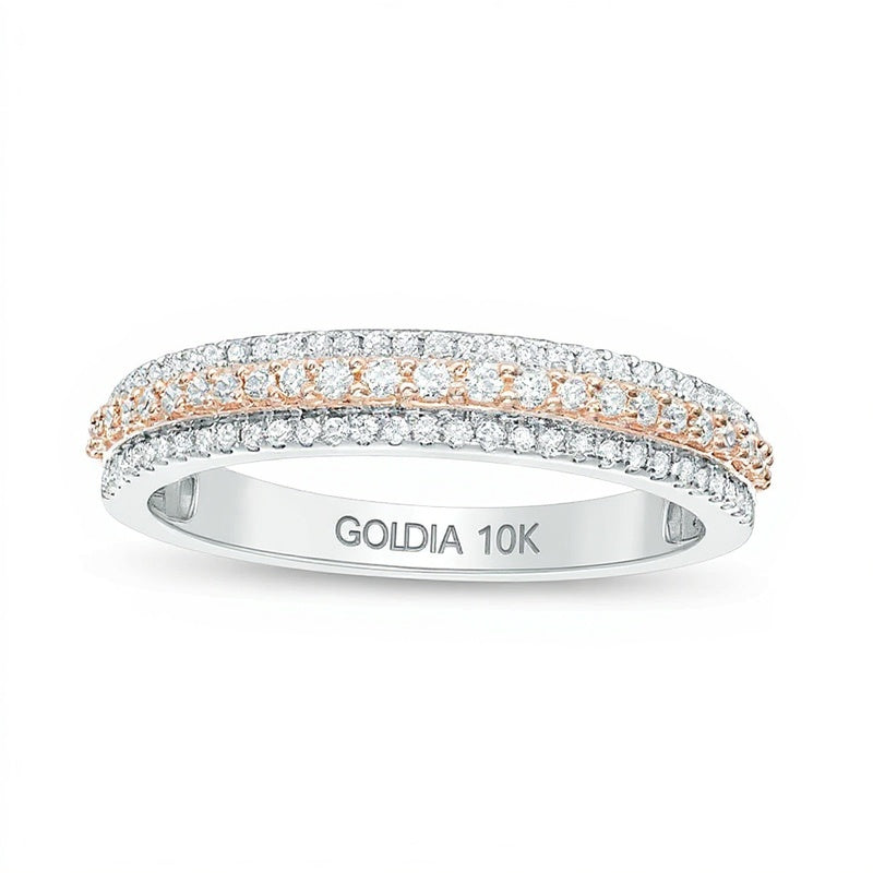 0,25 ct. Gesamtgewicht Diamant Ehering dreireihig in 10K Weißgold und Roségold-Rhodinierung