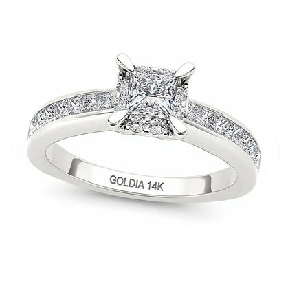 Verlobungsring mit Diamanten im Princess-Schliff 1.0 ct. Gesamtgewicht, Halo, in 14K Weißgold