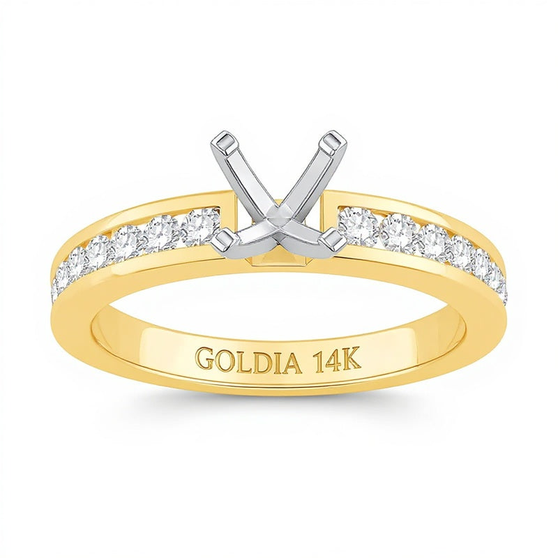 0.38 ct. Gesamtgewicht kanalgefasster Diamant Solitär Semi-Mount in 14K Gelbgold