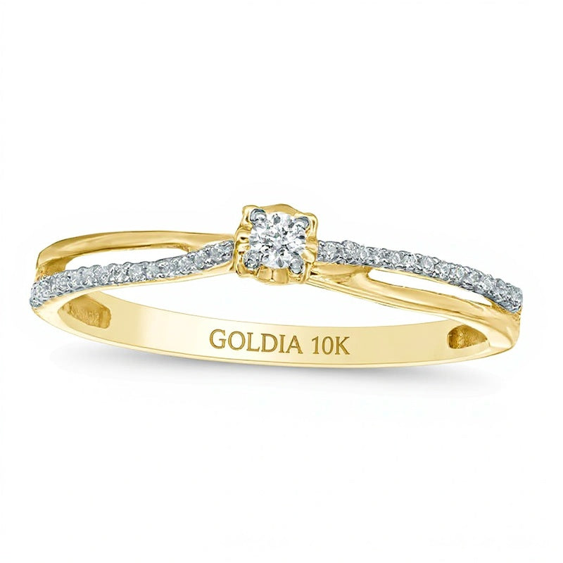 Freundschaftsring mit Diamant 0.1 ct. Gesamtgewicht, rund, Crossover mit geteilter Schiene, in 10K Gelbgold