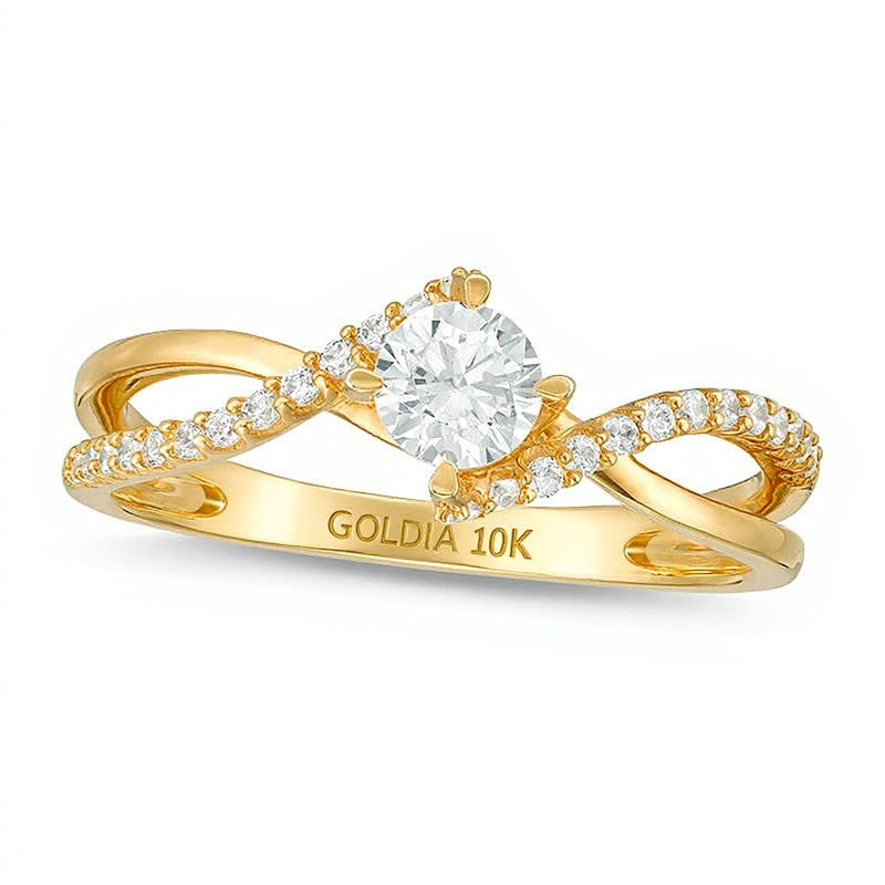 0.5 ct. Gesamtgewicht Diamant Solitär mit seitlichem Besatz Verlobungsring in 10K Gelbgold