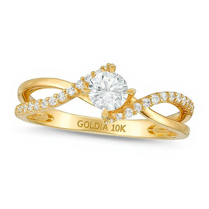 0.5 ct. Gesamtgewicht Diamant Solitär mit seitlichem Besatz Verlobungsring in 10K Gelbgold