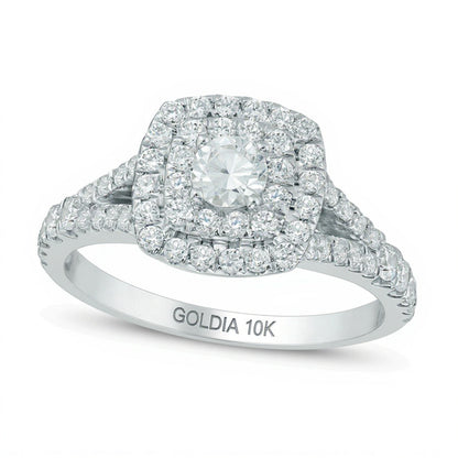 1.0 CT. TW Diamant-Verlobungsring mit doppeltem quadratischem Rahmen in 10K Weißgold