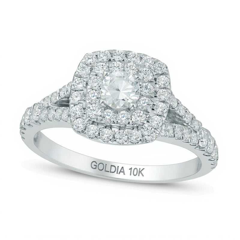 1.0 CT. TW Diamant-Verlobungsring mit doppeltem quadratischem Rahmen in 10K Weißgold