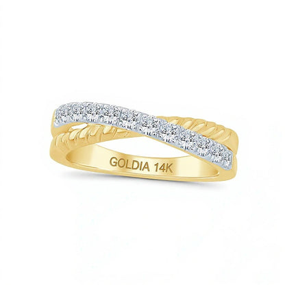 0.5 CT. Gesamtgewicht Labordiamant Rope Criss-Cross Ring in 14K Gelbgold (F/SI2)