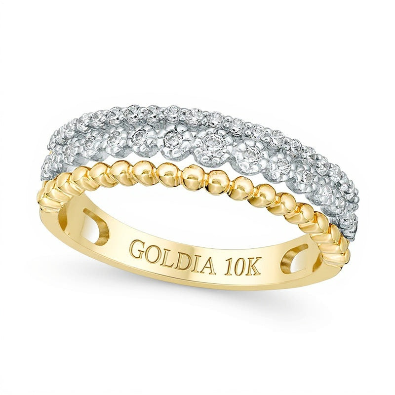 0.25 ct. Gesamtgewicht mehrreihiger Ring mit Diamanten und Perlenoptik in 10K Gelbgold