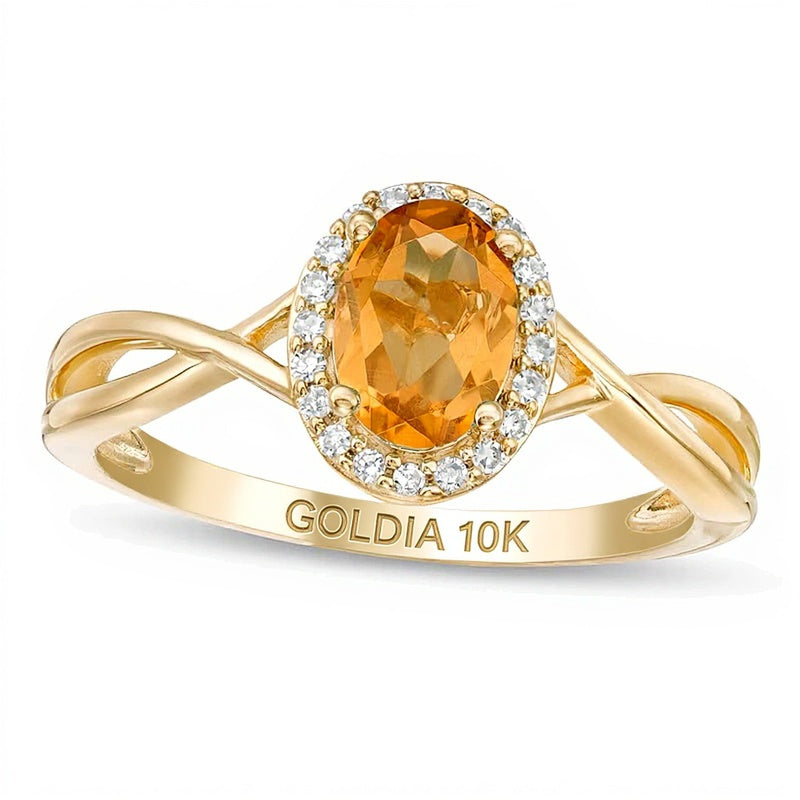 Fashion-Ring mit ovalem Citrin und Diamant 0,07 ct. Gesamtgewicht in 10K Gelbgold
