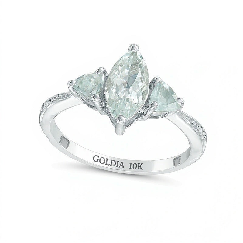 Dreistein-Ring mit Aquamarin im Marquise- und Trillantschliff in 10K Weißgold