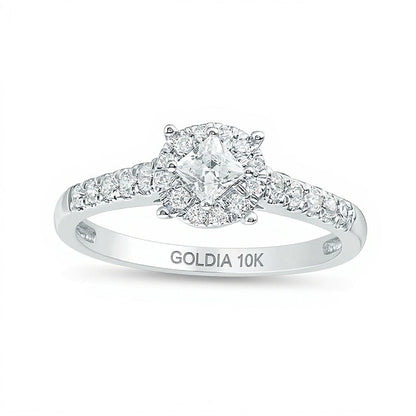 0.5 ct. Gesamtgewicht Verlobungsring mit Diamanten im Princess- und Rundschliff, Halo, in 10K Weißgold