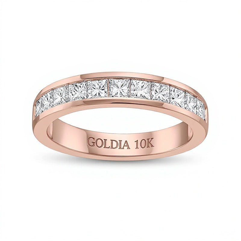 1.0 CT. TW Diamant-Memoire-Ring im Princess-Schliff mit elf Steinen in 10K Roségold