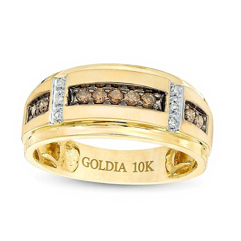0.33 ct. Gesamtgewicht Champagner- und weißer Diamant Ehering mit Satin-Finish in 10K Gelbgold