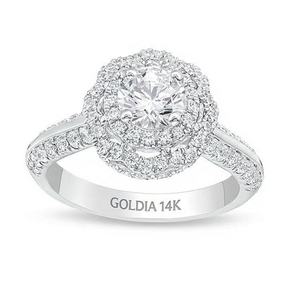 1.5 CT. Gesamtgewicht Diamant-Verlobungsring mit Halo in 14K Weißgold