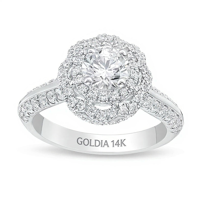 1.5 CT. Gesamtgewicht Diamant-Verlobungsring mit Halo in 14K Weißgold