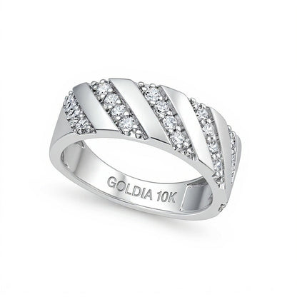 0.5 ct. Gesamtgewicht Diamant-Ring mit diagonaler Reihe in 10K Weißgold