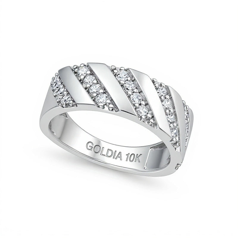 0.5 ct. Gesamtgewicht Diamant-Ring mit diagonaler Reihe in 10K Weißgold