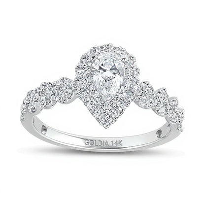 1.0 ct. Gesamtgewicht Halo-Verlobungsring mit tropfenförmigem Diamant in 14K Weißgold