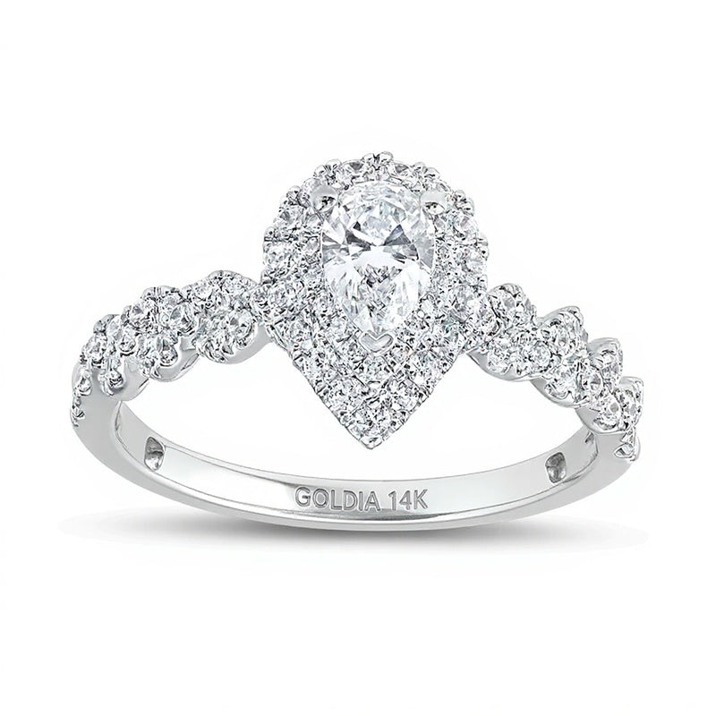 1.0 ct. Gesamtgewicht Halo-Verlobungsring mit tropfenförmigem Diamant in 14K Weißgold