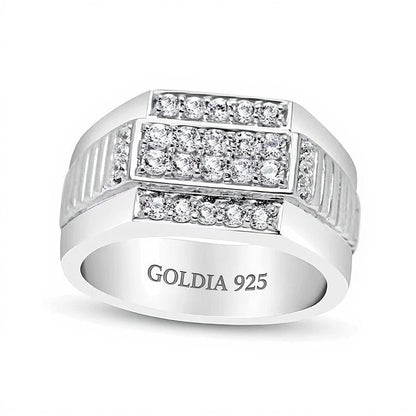1.0 CT. TW Diamant Fashion-Ring mehrreihig mit geripptem Ringschienen-Design aus rhodiniertem Sterlingsilber