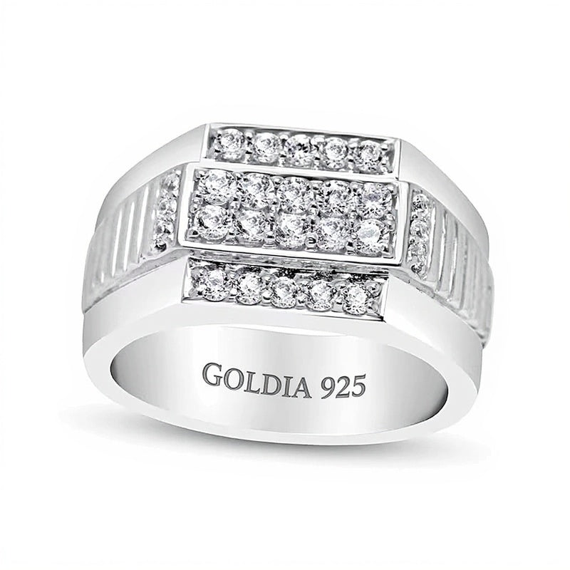 1.0 CT. TW Diamant Fashion-Ring mehrreihig mit geripptem Ringschienen-Design aus rhodiniertem Sterlingsilber