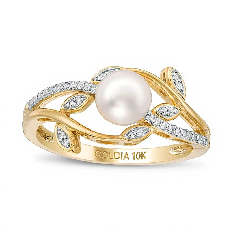 6,0mm Süßwasser-Zuchtperle und Diamant-Ring Vines 0,05 ct. Gesamtgewicht in 10K Gelbgold