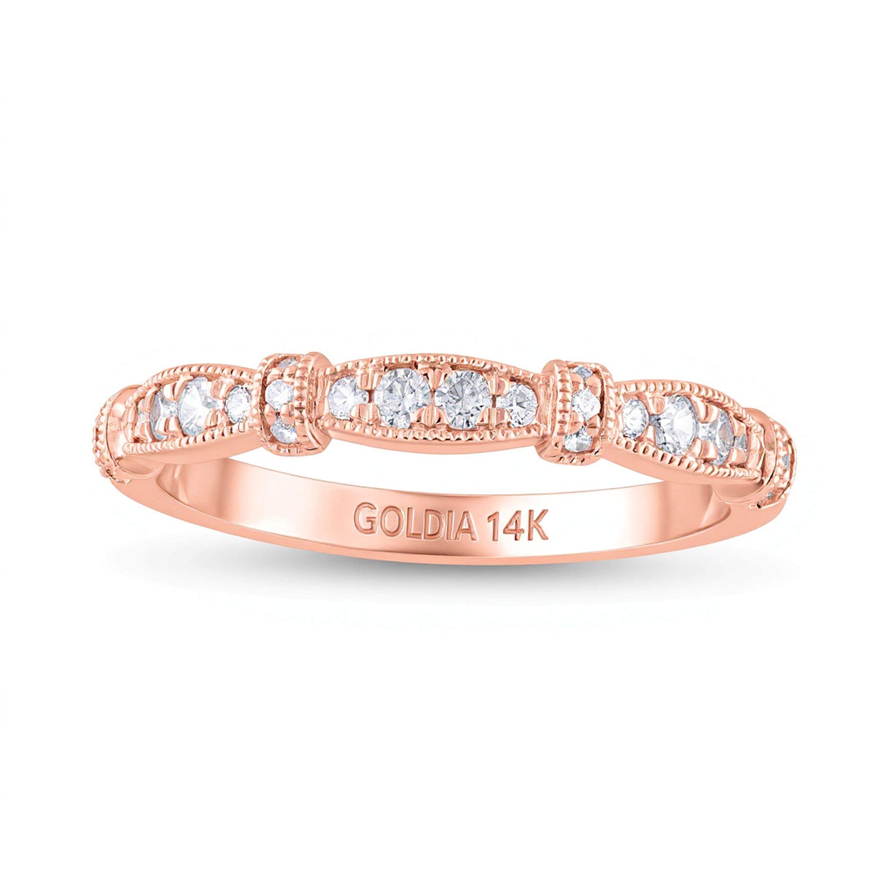 0.2 ct. Gesamtgewicht Diamant Stackable Ring im Vintage-Stil mit alternierendem Besatz in 14K Roségold