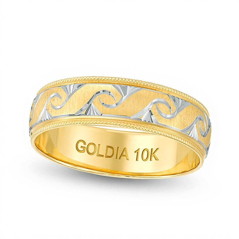 6,0mm Ehering mit Diamant-Cut-Wirbelmuster und Milgrain-Kante, Komfortschliff, in 10K Gold mit weißem Rhodium