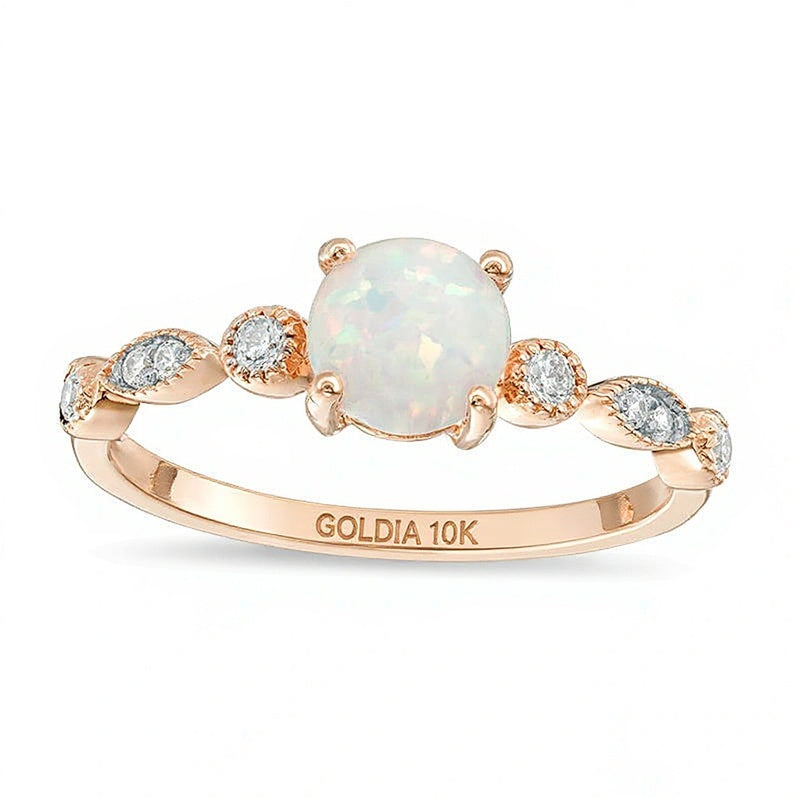 6,0mm Labor-Opal und 0,1 ct. Gesamtgewicht Diamant Ring im Vintage-Stil in 10K Roségold