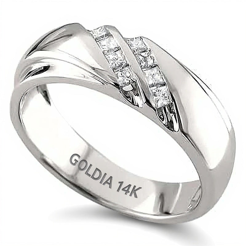 0.2 ct. Gesamtgewicht Ring mit Diamanten im Princess-Schliff, zweireihig schräg, in 14K Weißgold