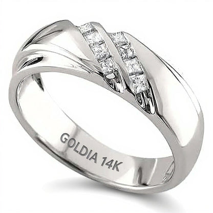 0.2 ct. Gesamtgewicht Ring mit Diamanten im Princess-Schliff, zweireihig schräg, in 14K Weißgold