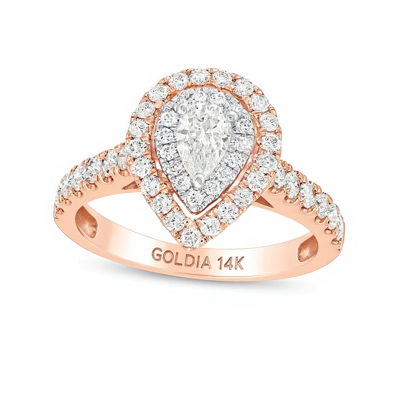 1.0 CT. Gesamtgewicht Halo-Verlobungsring mit Diamanten im Tropfen- und Rundschliff in 14K Roségold