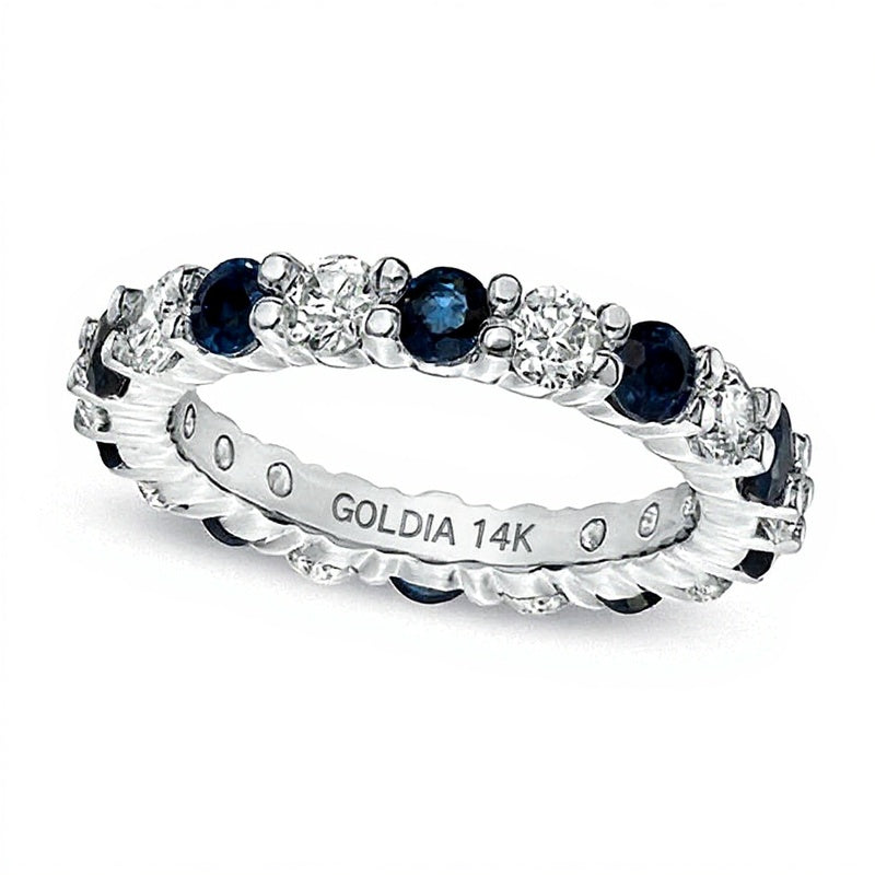 Blauer Saphir und 1.0 ct. Gesamtgewicht Diamant Memoire-Ring in 14K Weißgold