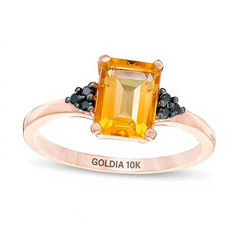 Freundschaftsring für Damen mit Citrin im Smaragdschliff und 0,05 ct. Gesamtgewicht schwarzen Diamanten in 10K Roségold