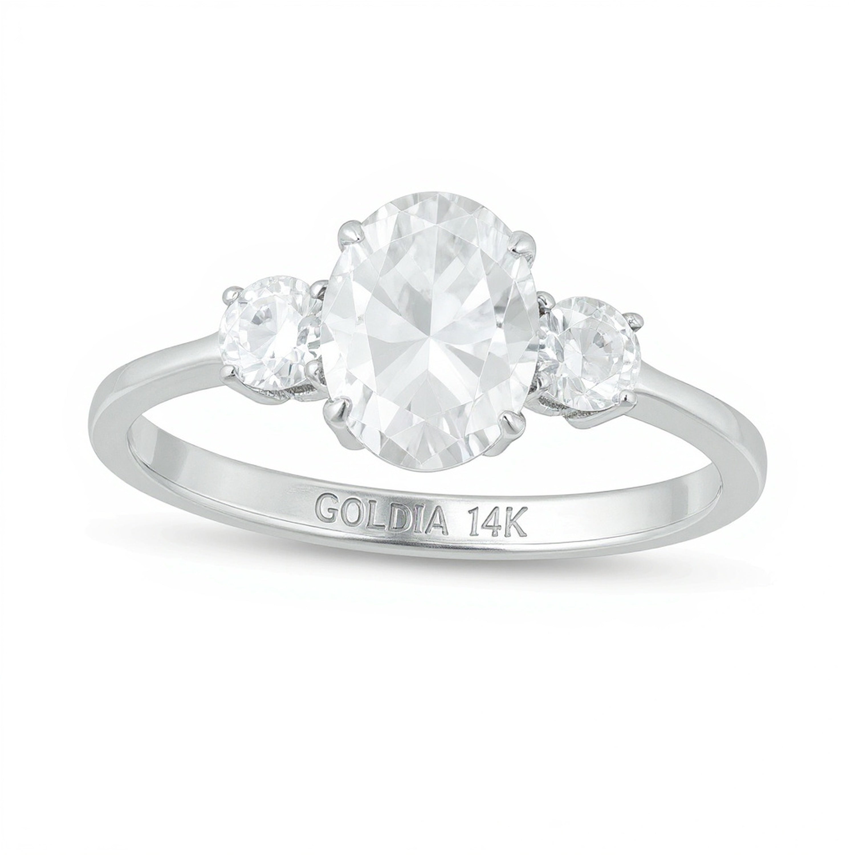 1.25 CT. Gesamtgewicht Dreistein-Verlobungsring mit Diamanten in Oval und rund in 14K Weißgold