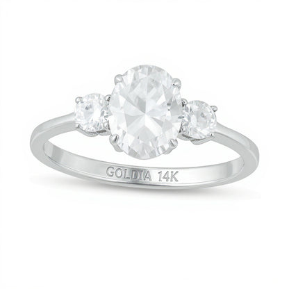 1.25 CT. Gesamtgewicht Dreistein-Verlobungsring mit Diamanten in Oval und rund in 14K Weißgold