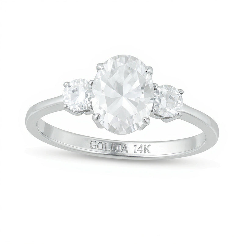 1.25 CT. Gesamtgewicht Dreistein-Verlobungsring mit Diamanten in Oval und rund in 14K Weißgold
