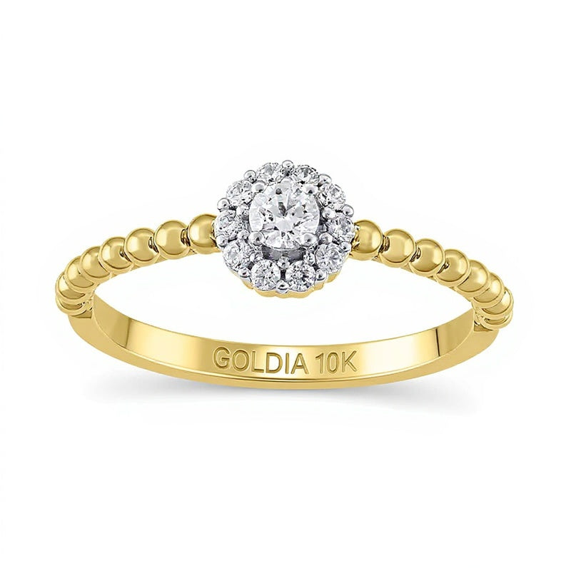 Halo-Ring mit runden weißen Diamanten 0,2 ct. Gesamtgewicht in 10K Gelbgold