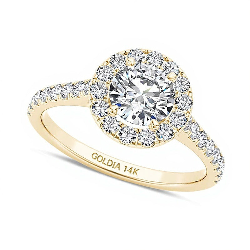 1.2 CT. Gesamtgewicht Diamant Halo Verlobungsring in 14K Gelbgold