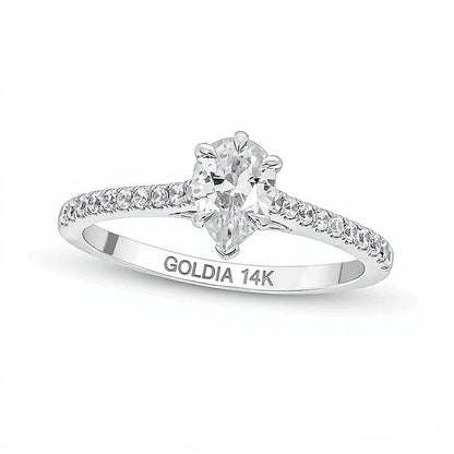0.75 ct. Gesamtgewicht Solitär mit seitlichem Besatz Verlobungsring mit Diamanten in tropfenförmigem und rundem Schliff in 14K Weißgold (I/I2)
