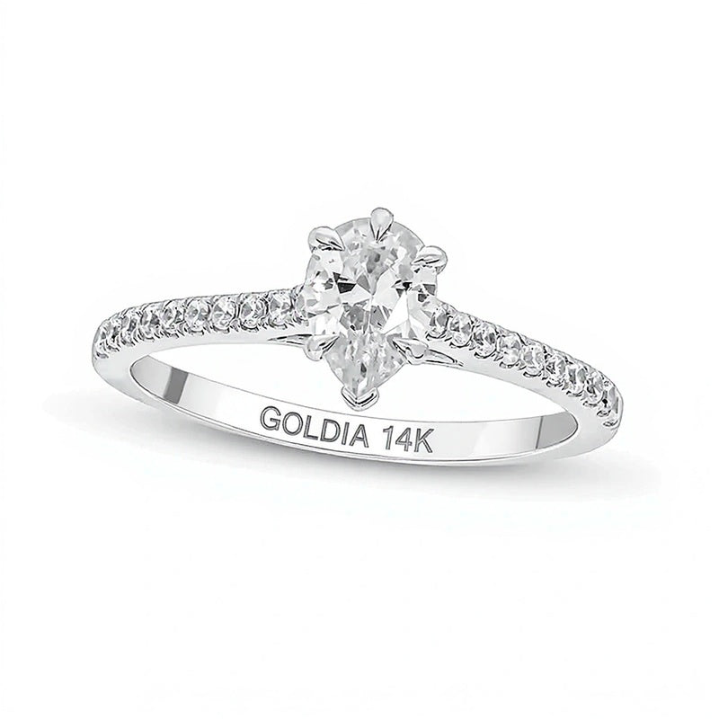 0.75 ct. Gesamtgewicht Solitär mit seitlichem Besatz Verlobungsring mit Diamanten in tropfenförmigem und rundem Schliff in 14K Weißgold (I/I2)
