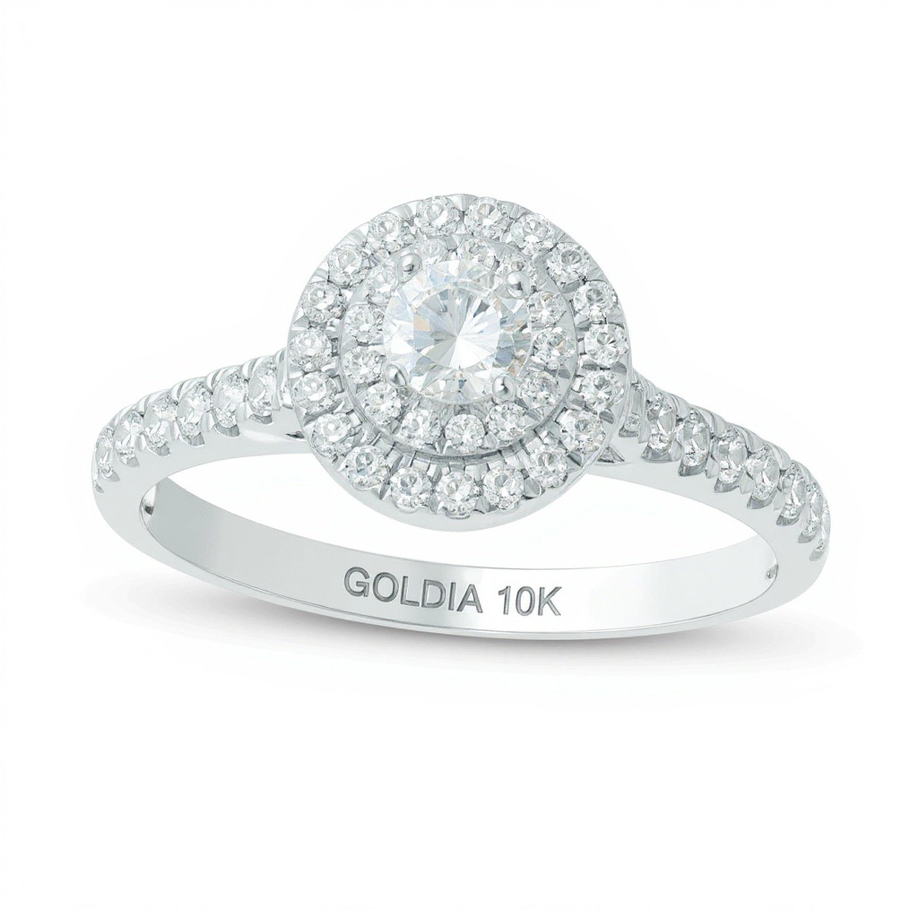 0.5 ct. Gesamtgewicht Diamant Halo-Verlobungsring mit doppeltem Rahmen in 10K Weißgold