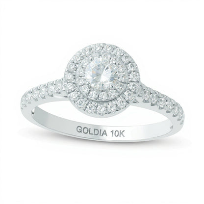 0.5 ct. Gesamtgewicht Diamant Halo-Verlobungsring mit doppeltem Rahmen in 10K Weißgold