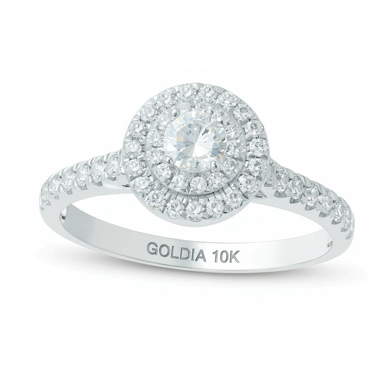0.5 ct. Gesamtgewicht Diamant Halo-Verlobungsring mit doppeltem Rahmen in 10K Weißgold